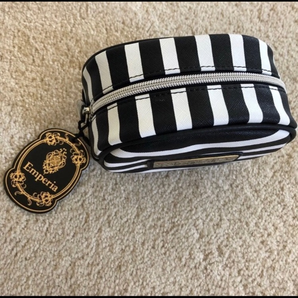 NWT Black & White Striped Cosmetic Bag